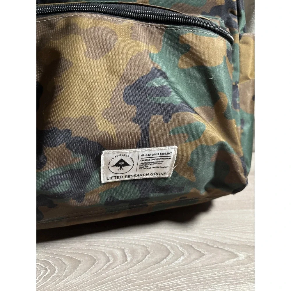 LRG Lifted Research Group Camo Backpack Woodland Camouflage Embroidered Logo Bag